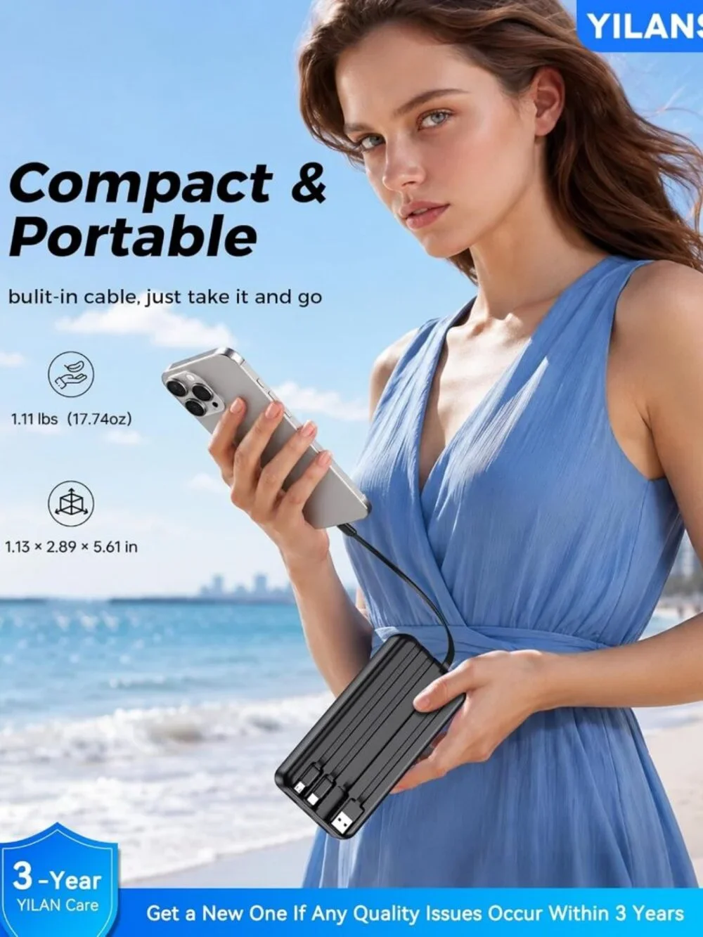High-Capacity 50000mAh Portable Charger, 22.5W Power Bank with 4 Built-in Cables